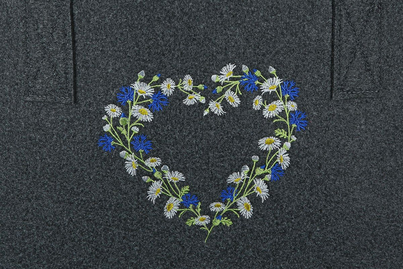 Handgefertigte Filztasche 'Wildblumen' in Hellgrau/Dunkelgrau, Gestickte Blumen-Design, 25x40x26 cm