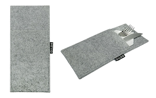 Filz Bestecktaschen Hellgrau Uni, 12 Stück
