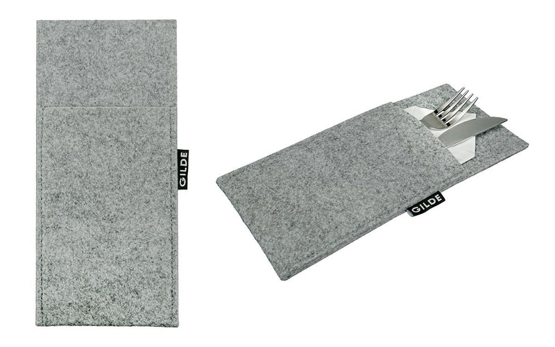 Felt cutlery bags light grey plain, 12 pieces