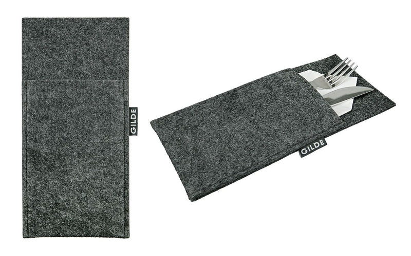 Felt cutlery bags dark grey plain, 12 pieces