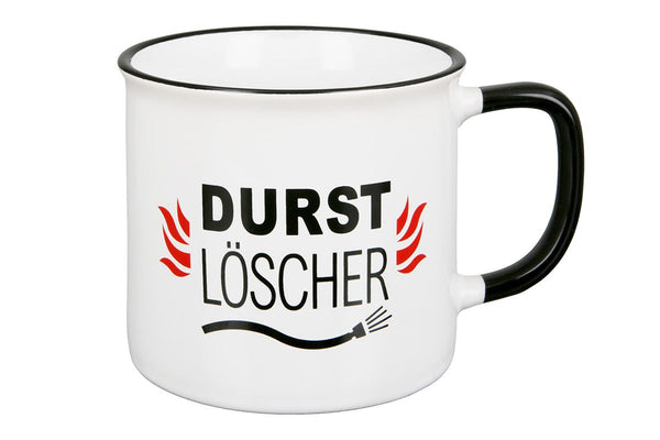 Durstlöscher - 6er Set Keramik Tassen für die Feuerwehr  Emaille-Design in Schwarz/Rot/Weiß, 390 ml