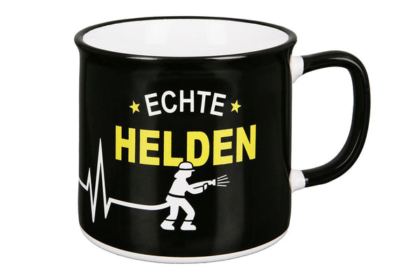 Real Heroes - Set of 6 ceramic cups for fire brigade, enamel design in black/yellow/white, 390 ml