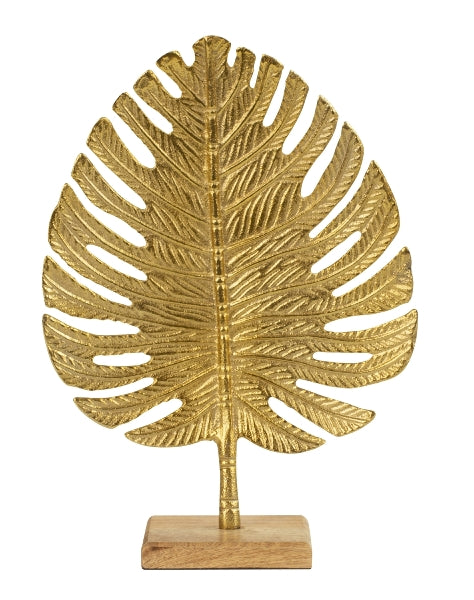 Golden Leaf Eleganz Exquisite handgefertigte Skulptur auf Holzsockel, ein Ausdruck von Luxus und natürlicher Schönheit