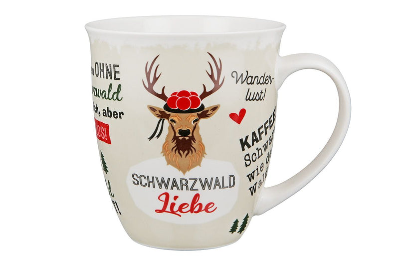 Schwarzwaldliebe - Set of 6 porcelain jumbo cups, black/red/green, 400 ml deer