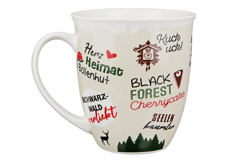 Schwarzwaldliebe - Set of 6 porcelain jumbo cups, black/red/green, 400 ml deer