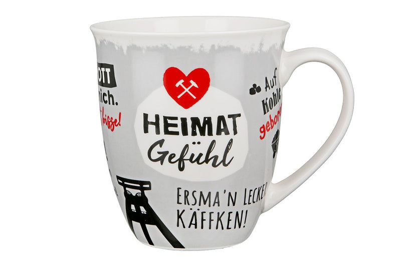 Heimatgefühl Ruhrpott - 6er Set Porzellan Jumbo-Tassen in Schwarz/Rot/Grau, 400 ml