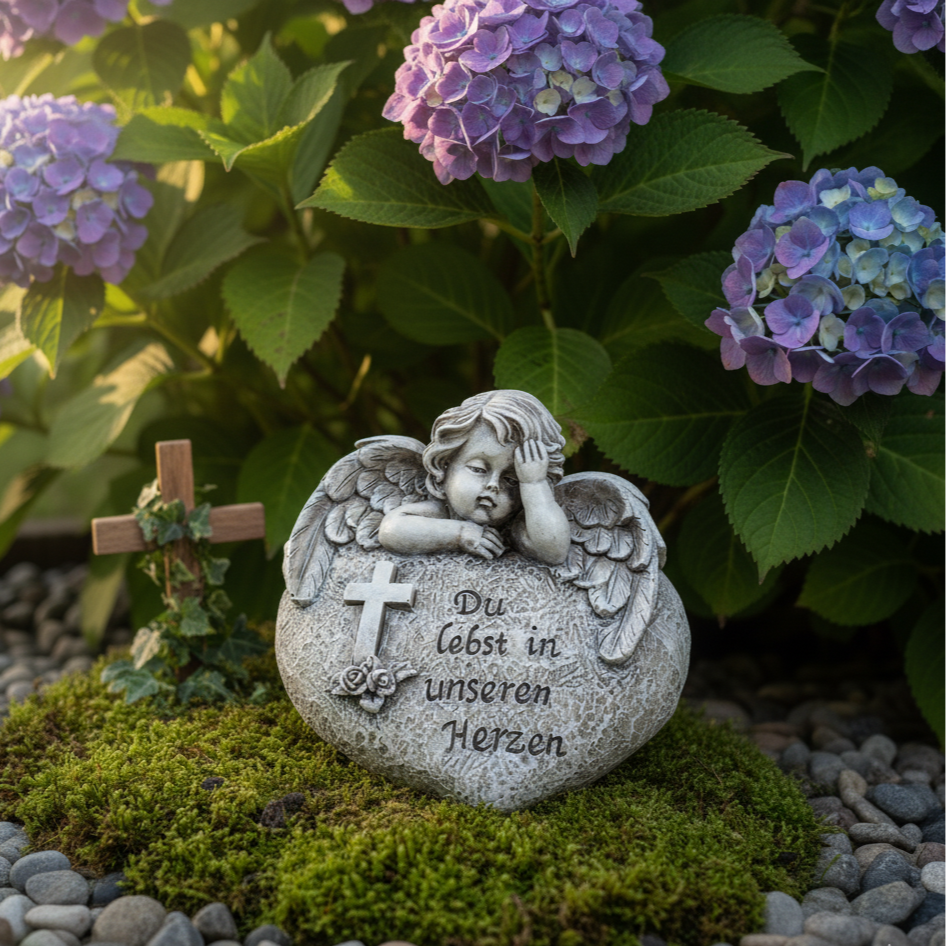 Grave heart angel guard with angel and saying
