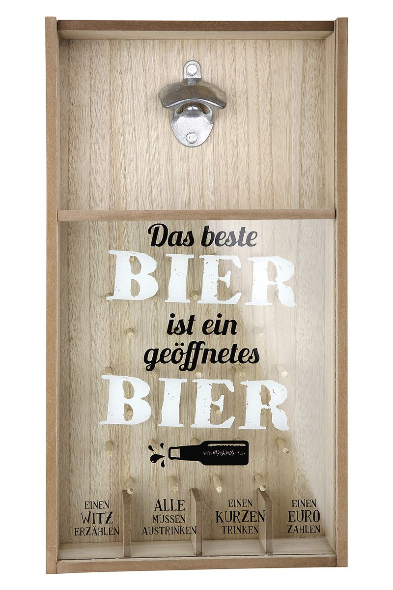 BIER is - Het beste bier is een geopend bier - Set van 2 MDF-flesdopspellen met flesopener aan de muur