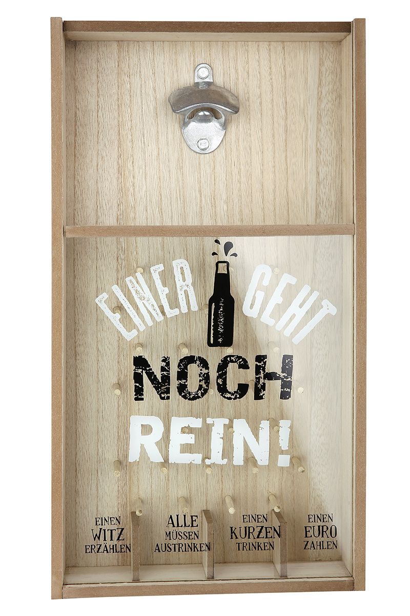 Einer geht noch rein! - 2er Set MDF Kronkorken-Spiel mit Wandflaschenöffner, Naturfarben