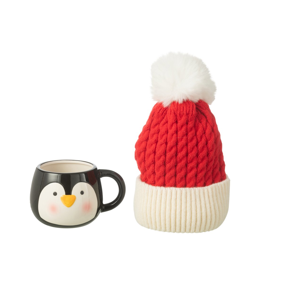 J-Line tas+hoed pinguïn geschenkdoos keramiek mix
