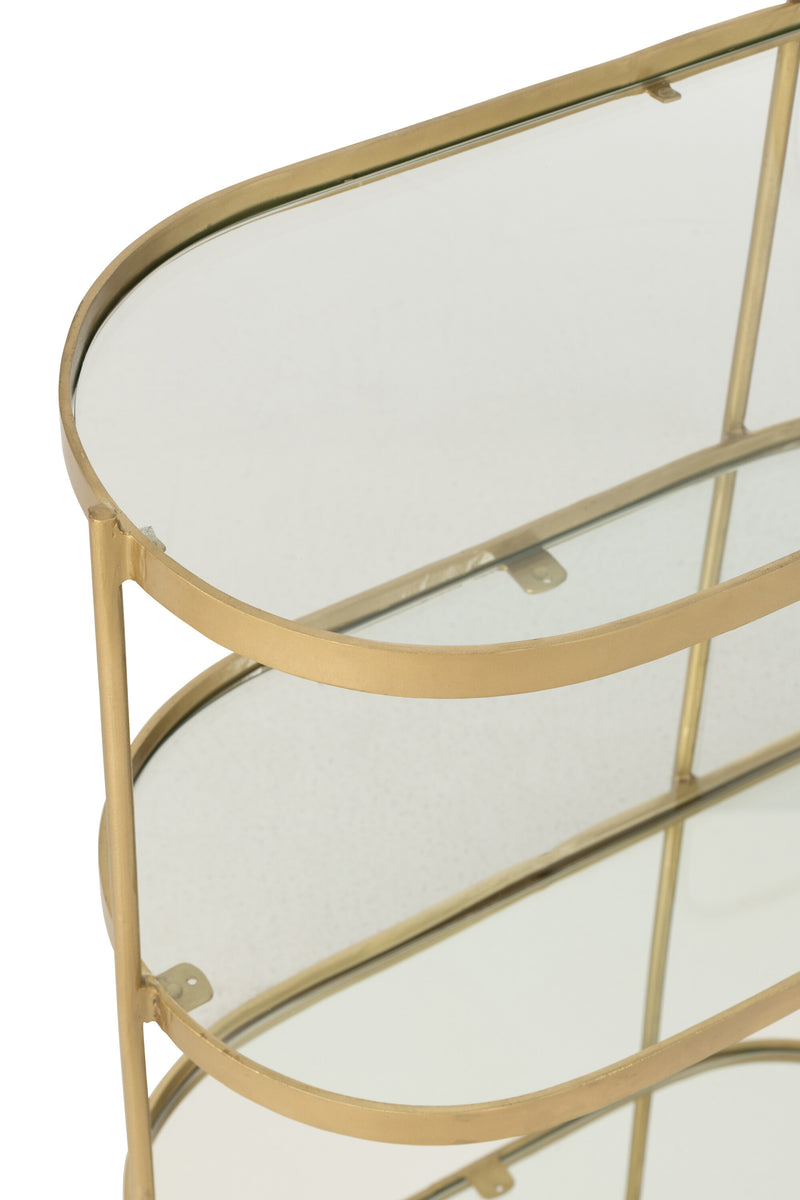Elegant oval metal service trolley in mirror gold