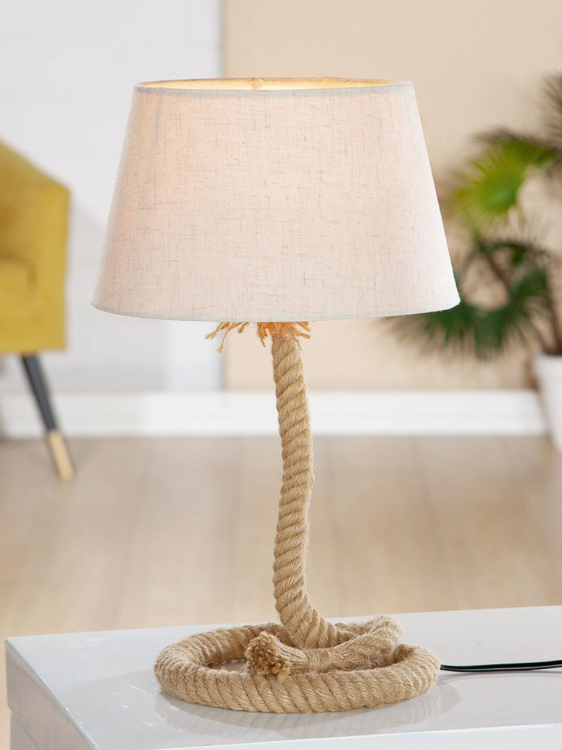 Metal lamp "Tau-Design" small - maritime flair with rope and cream-colored shade, 40W