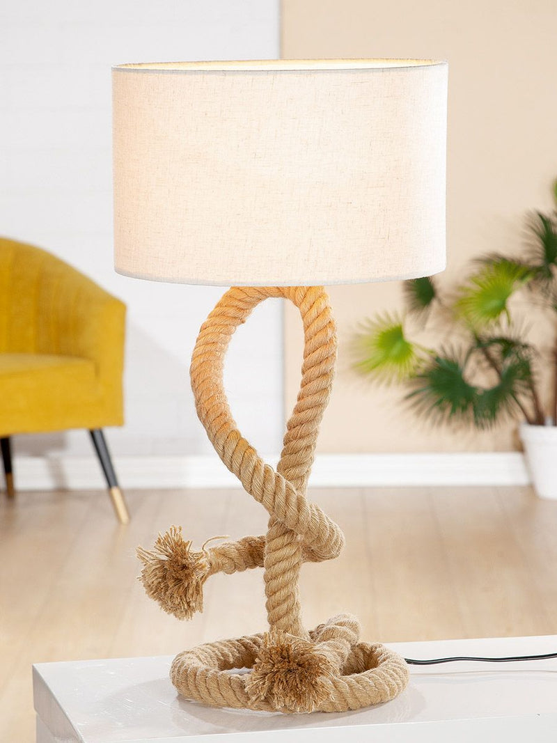 Metall Lampe "Tau-Design 2" mittel - Maritimes Flair mit Schiffstau und cremefarbenem Schirm