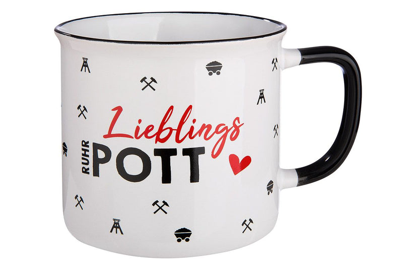 Favorite Ruhr Pott - Set of 6 ceramic cups in enamel design, red/black/white, 390 ml