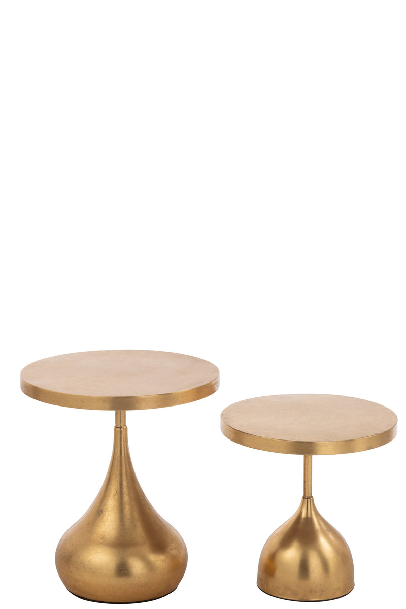 Set aus 2 Tropfenförmigen Beistelltischen in Gold