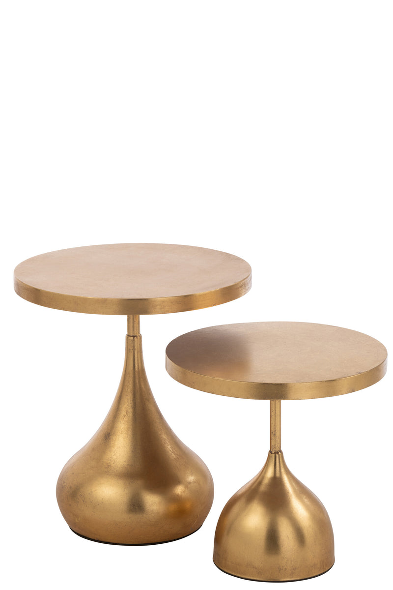 Set aus 2 Tropfenförmigen Beistelltischen in Gold