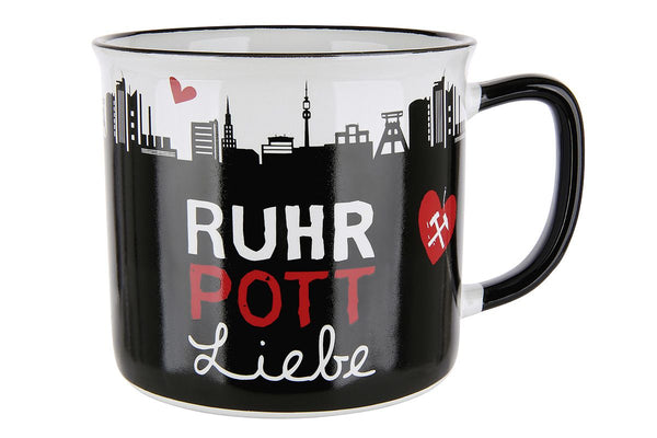 Ruhrpott Liebe - 6er Set Keramik Tassen im Emaille-Design, Rot/Schwarz/Weiß, 390 ml