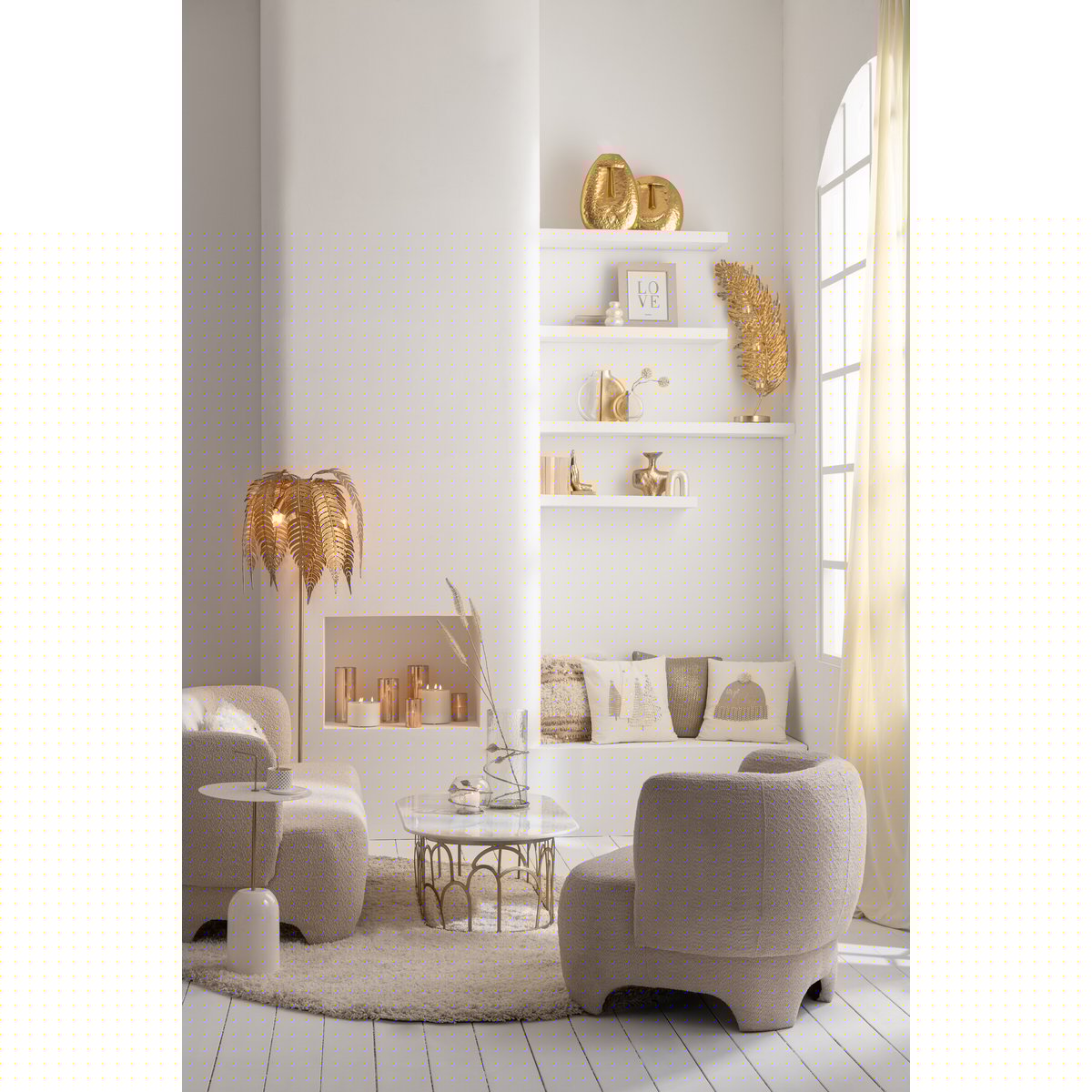 Moderne bijzettafel in wit en goud - 68 cm