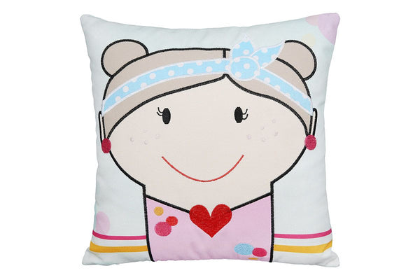 Set of 3 fabric cushions 'Girl' - decorative girl motif cushions in mint green/colorful - 34 x 34 cm