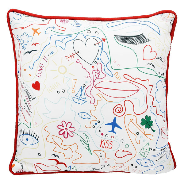 Set of 3 Colorful Modern Art cushions – square outdoor cushions in a single-line design