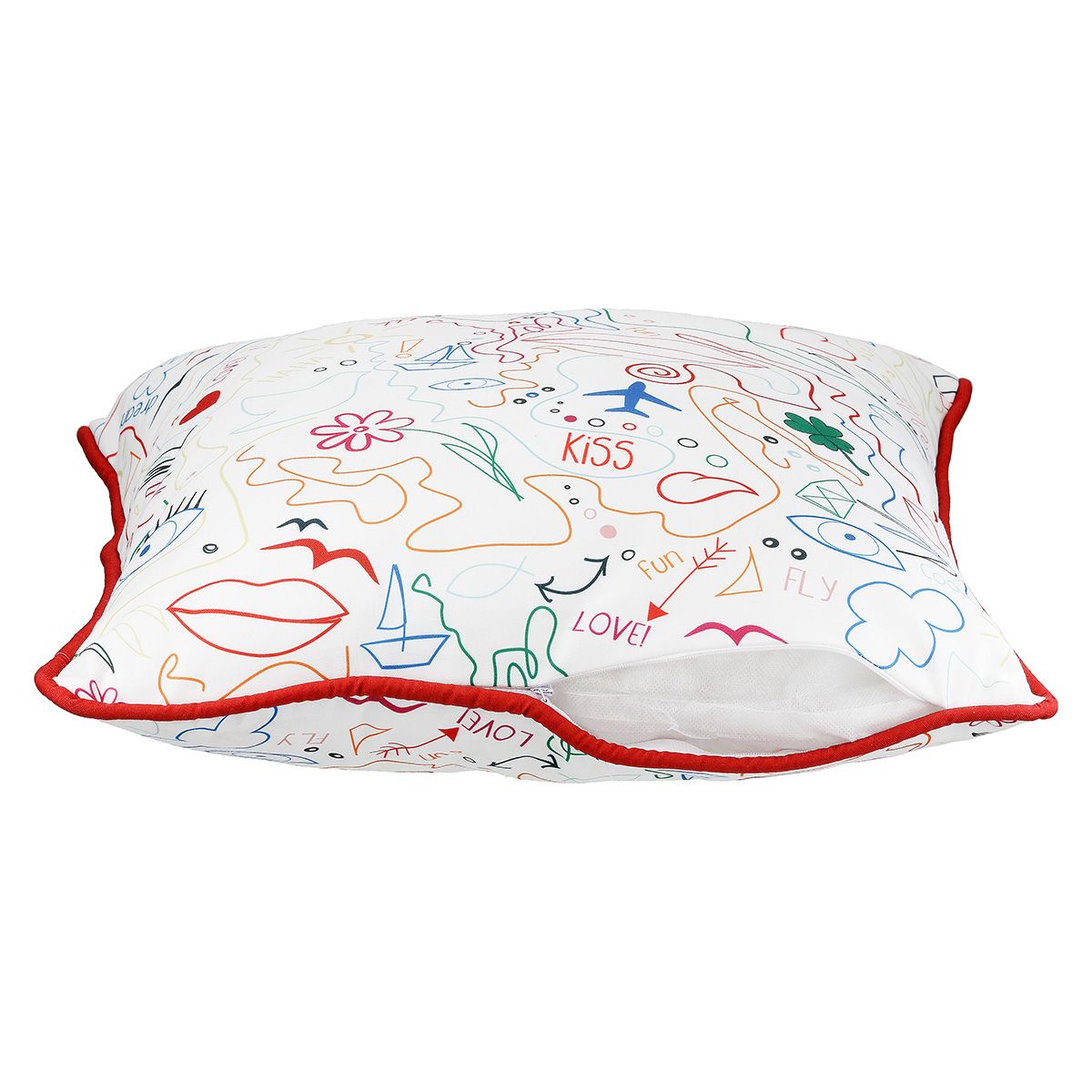 Set van 3 kussens Kleurrijke Moderne Kunst - Vierkante buitenkussens in een enkellijnig design