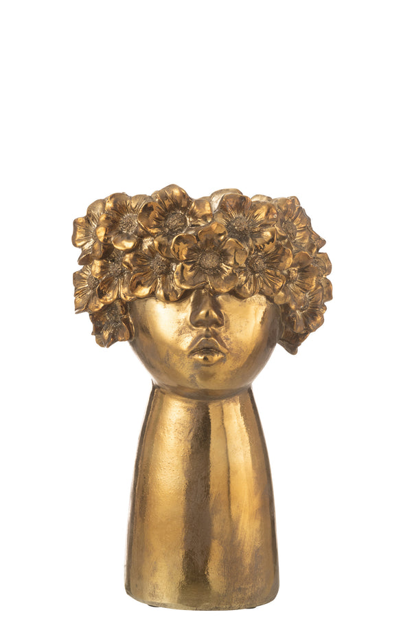 Bloempot Nebu Poly in goud met bloemmotief, groot
