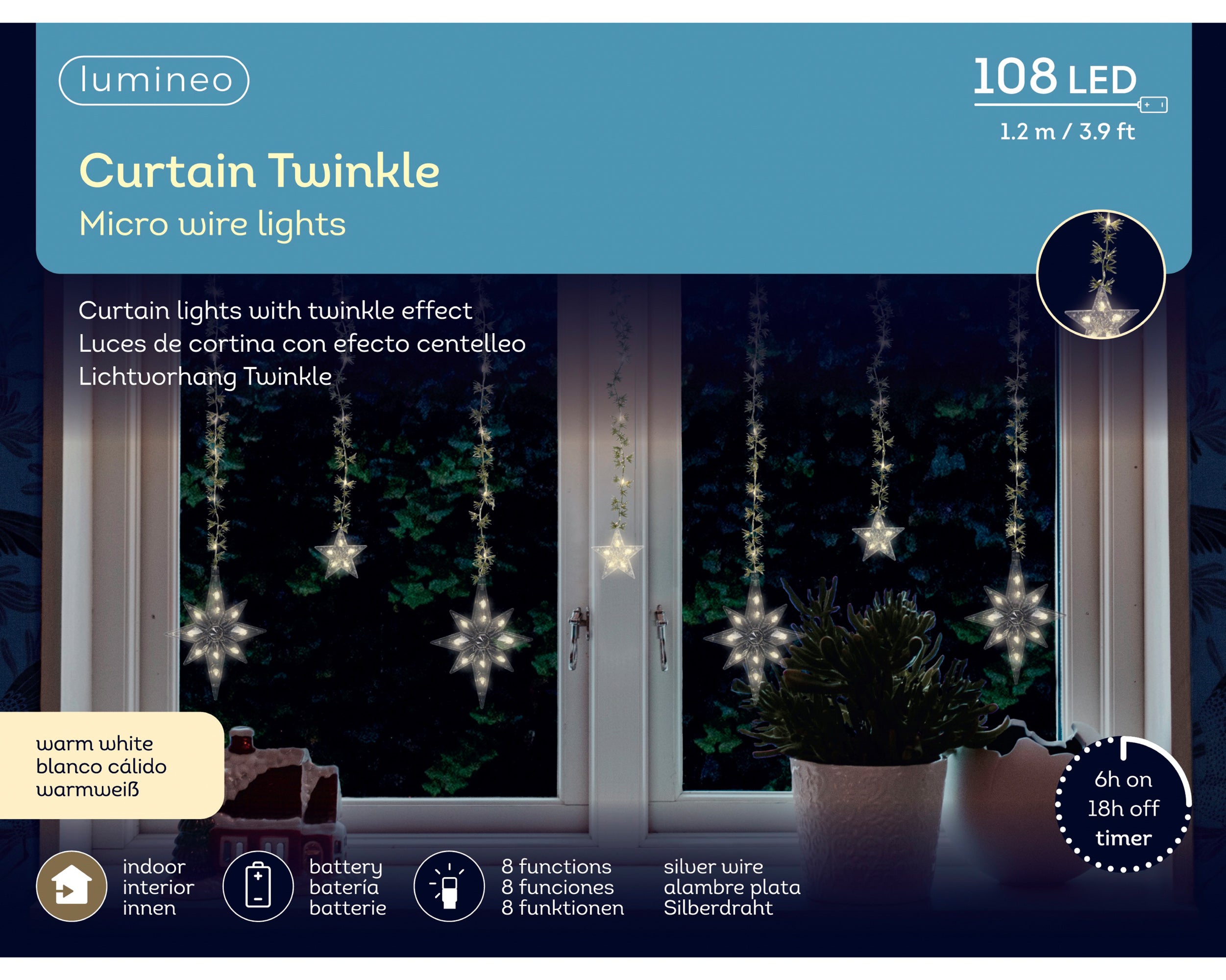 LED Fenstervorhang Stella Twinkle 108 LED Sterne mit Timer warmweiß indoor