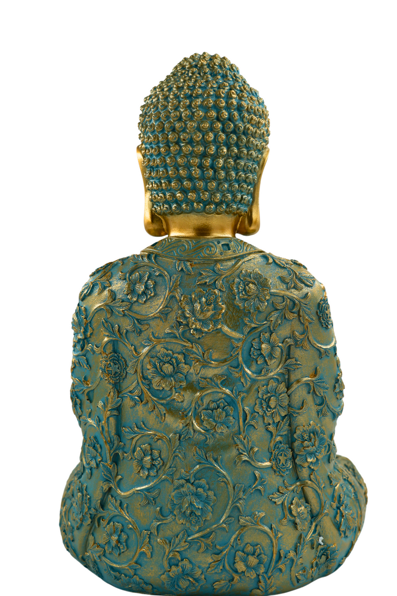 Buddhafigur XXL Erhabene Buddha Figur NYORAI in Mintgrün & Gold 41,5 cm Höhe