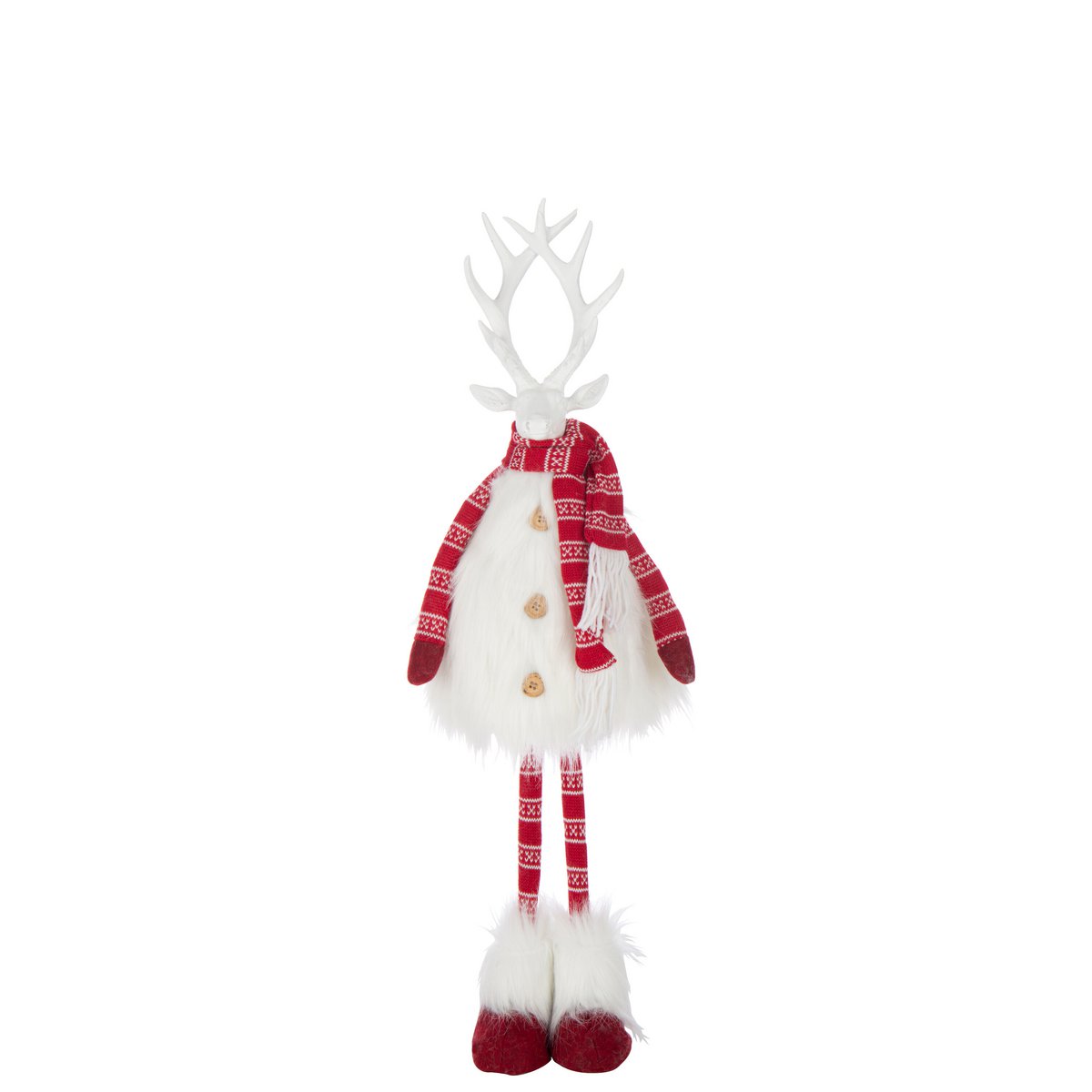 Dekofigur Rentier mit Schal Weiß Rot Winterdeko
