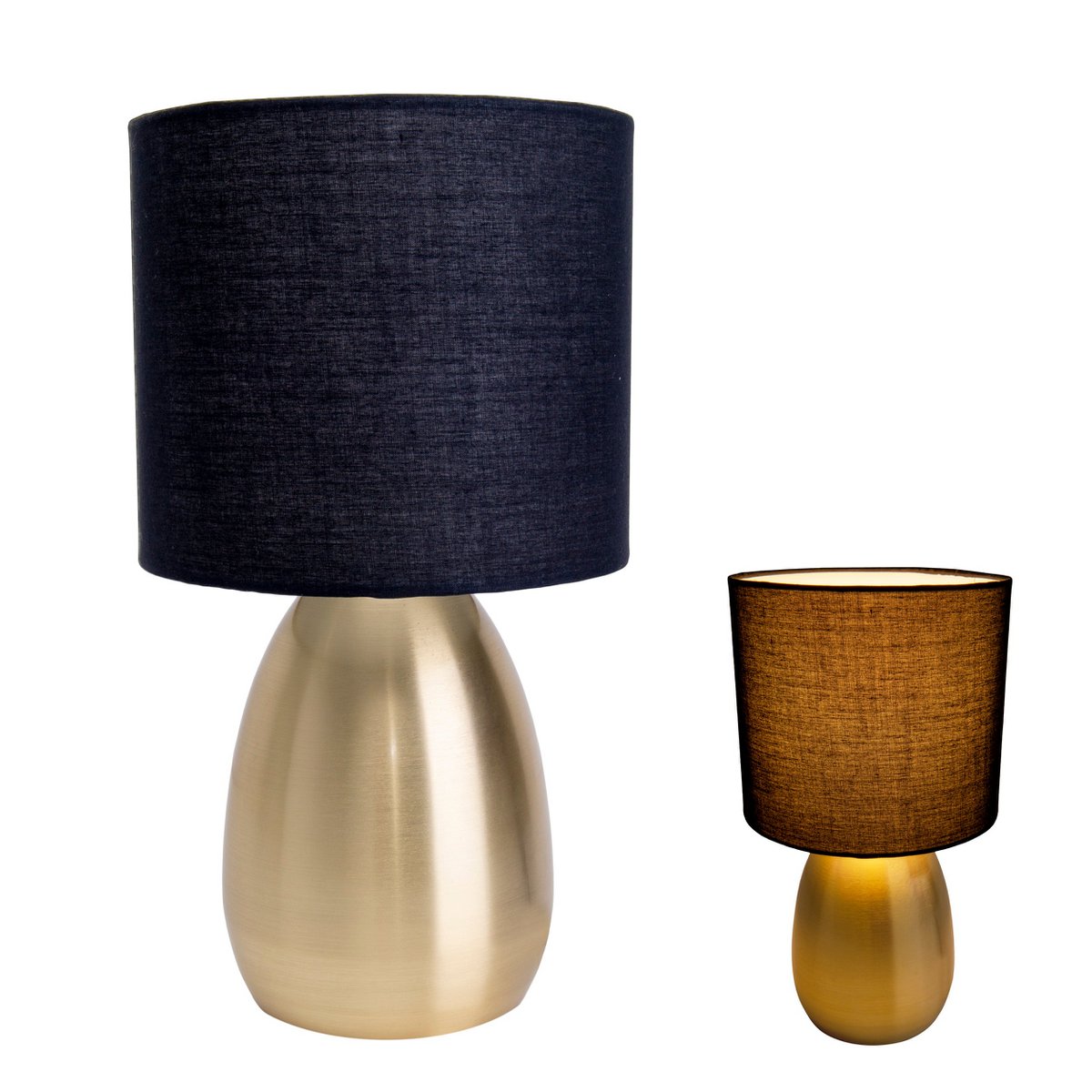 Tischleuchte "AURUM" 33 cm hoch in Gold/schwarz, aus Metall und Textil, mit E14-Fassung, Beleuchtung für Esszimmer, Wohnzimmer, Diele oder Büro