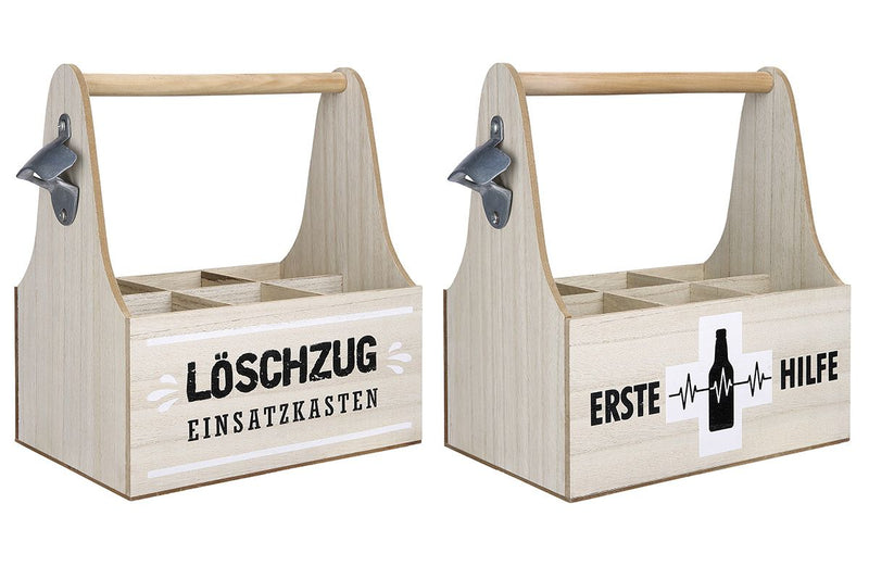 Hilfe - 4er Set MDF 6er-Flaschenträger, 2-fach sortiert mit Metall-Flaschenöffner