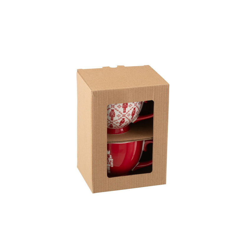 Set van 2 XXL Cappuccinokopjes Notenkraker Design 450 ml Keramiek Rood