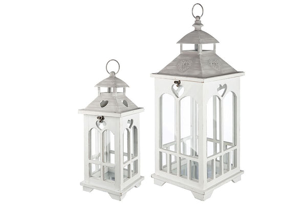 Houten lantaarn Cuoris set van 2 in antiek wit/grijs - perfecte decoratie voor een gezellig huis