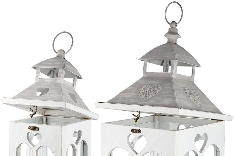 Wooden lantern Cuoris set of 2 in antique white/gray - perfect decoration for a cozy home