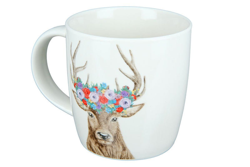 Set of 6 porcelain cups 'Deer with floral wreath' - elegant tea and coffee moments inspired by nature