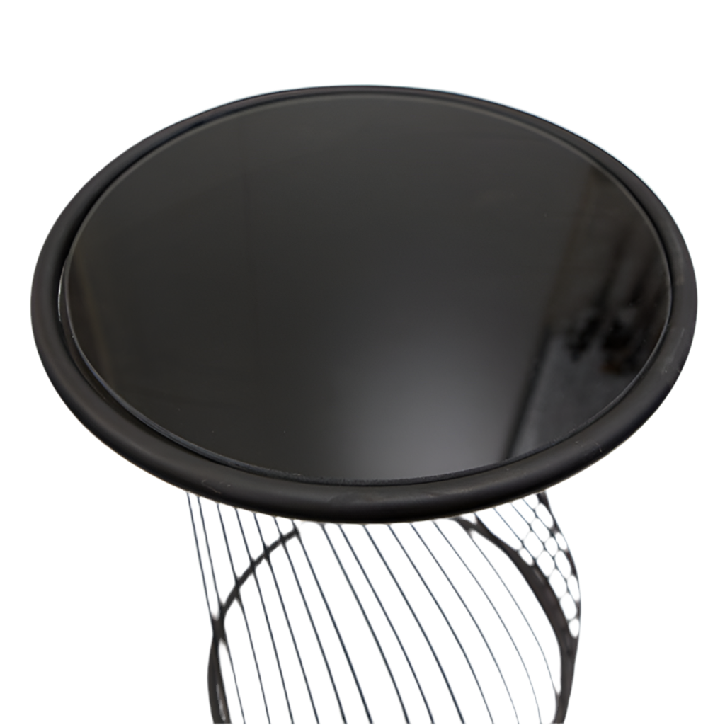 Metalen bijzettafel Ray zwart rond glas blad hoogte 54cm