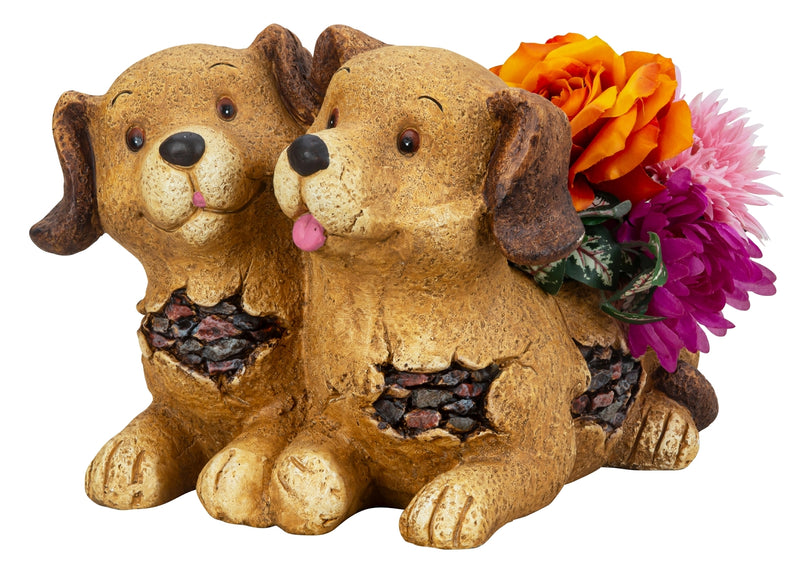 Planter dog couple decorative flowerpot 31 cm magnesia
