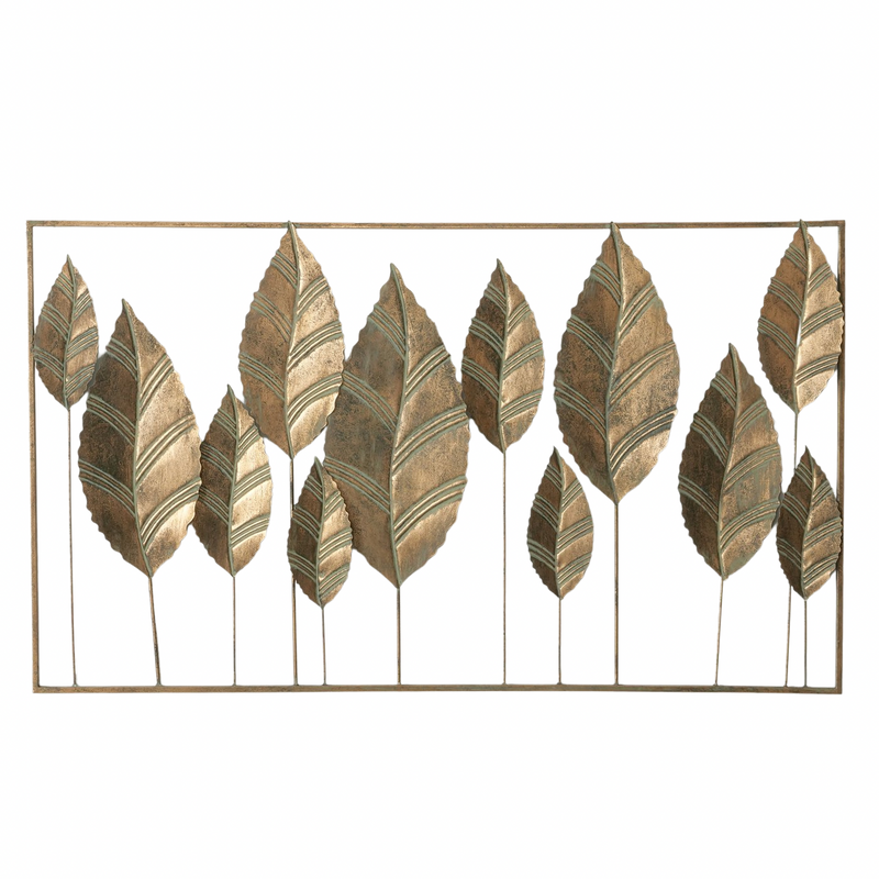 Wandobjekt GOLDIX - Handgearbeitetes Eisenblatt in Antikgold, Bemalte Oberfläche, 130x76cm