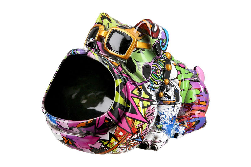 Dekoschale Hund "Magento" - Bunte Graffiti-Design, Innen Schwarz, 24cm x 17cm x 17cm