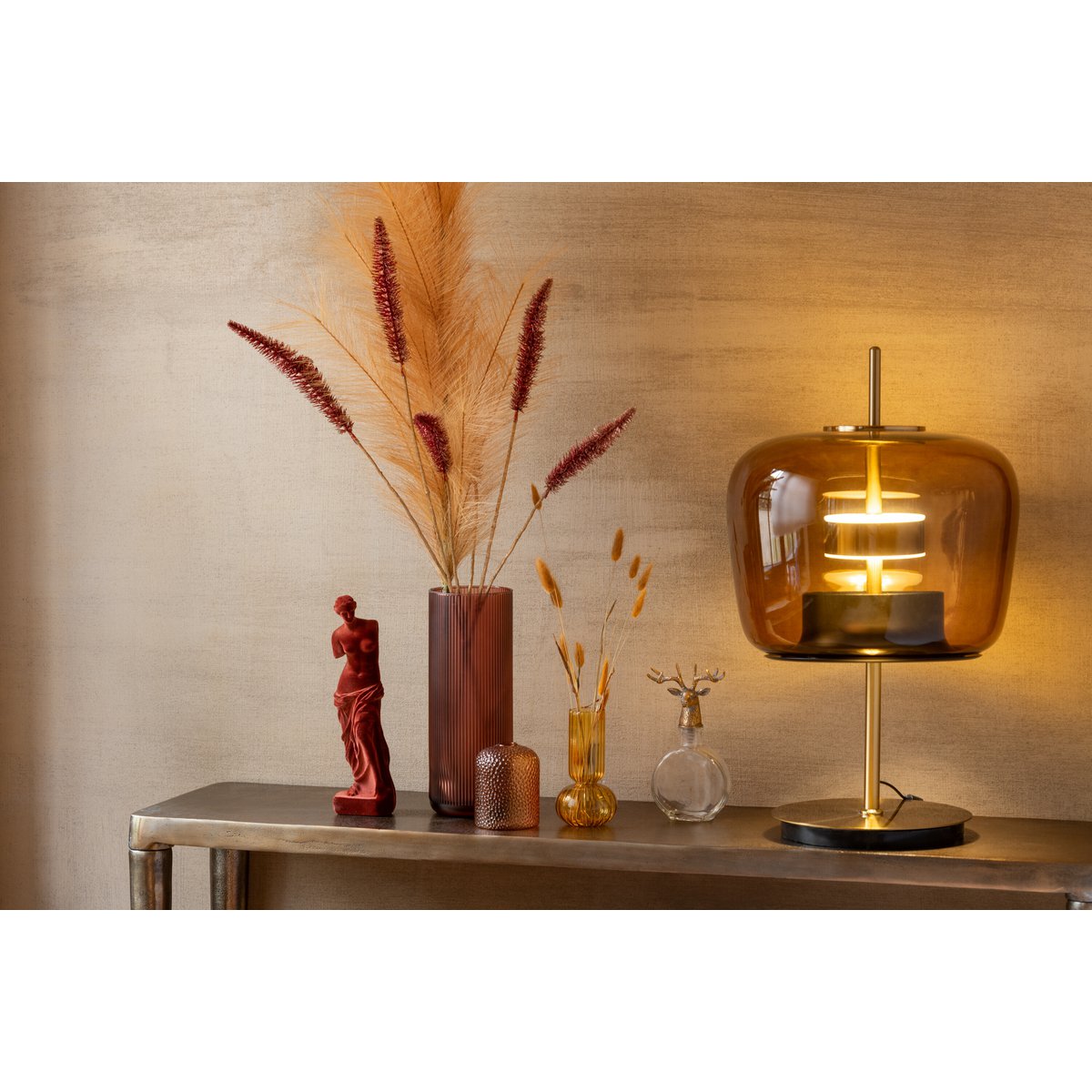 J-Line lamp – glass – brown – LED lights