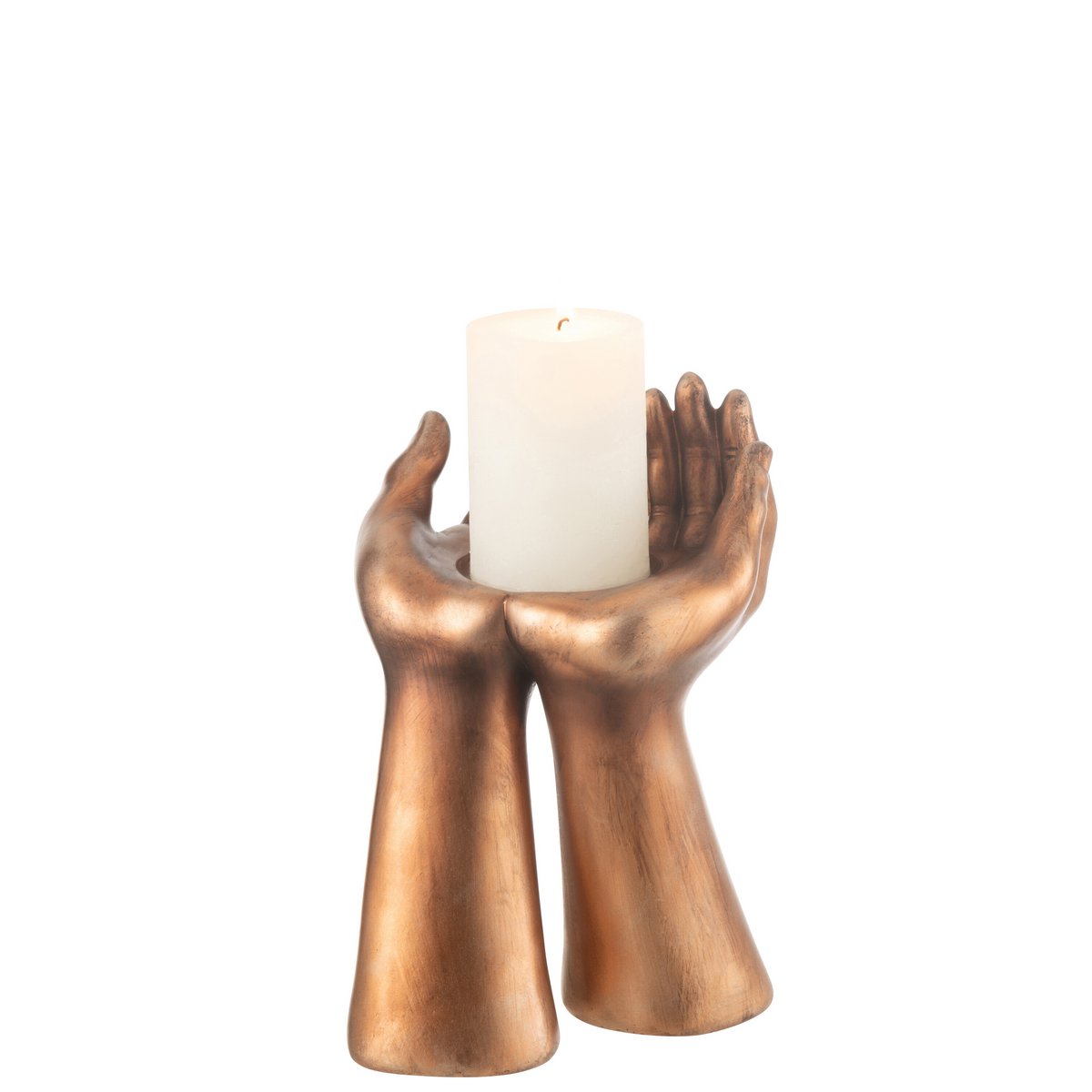 Candle holder hands made of resin in copper look