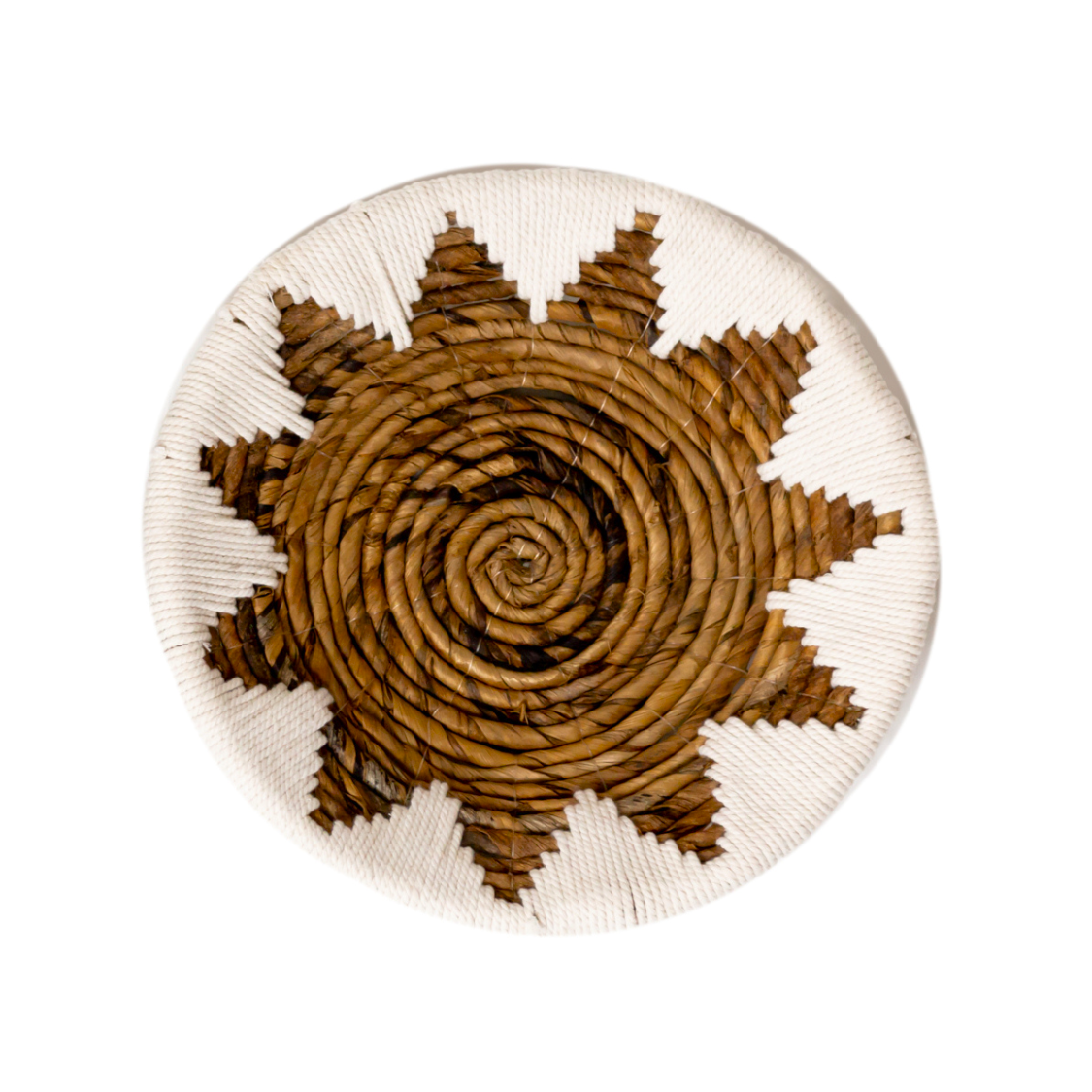 Runder Boho-Wandkorb – gewebte Wanddekoration – dekorative Schale – gewebter Wandteller mit gesticktem Sternmuster ADARI (2 Größen, Ø30/40 cm)