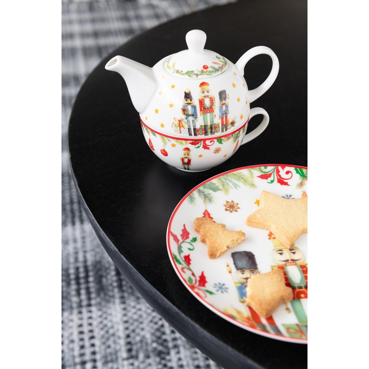 J-Line Teller, rund, Nussknacker, Geschenkbox, Keramik, Weiß, groß