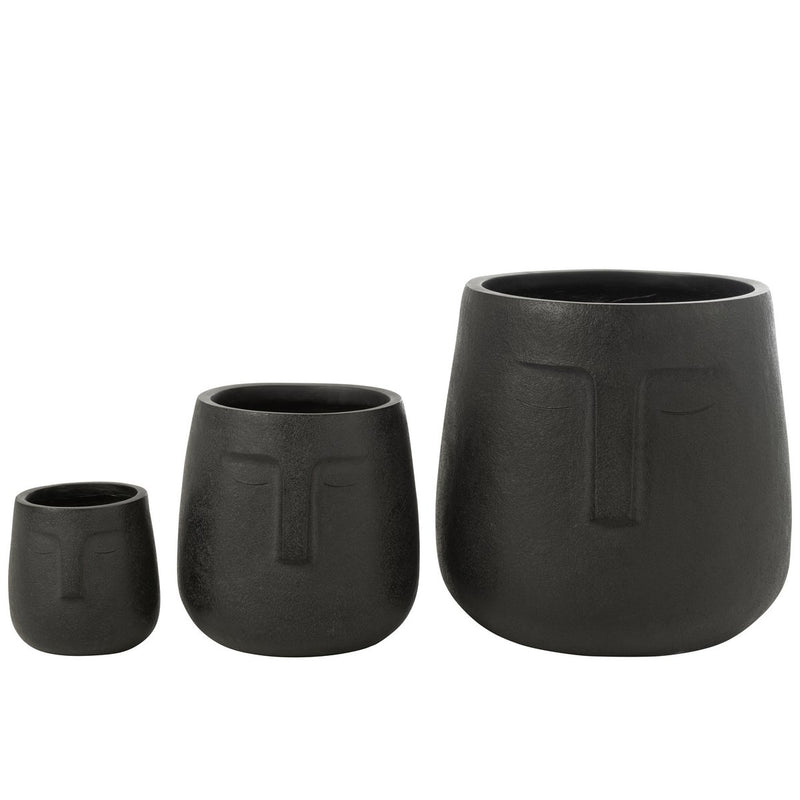 Set of 3 Moai planters – modern clay planters in black