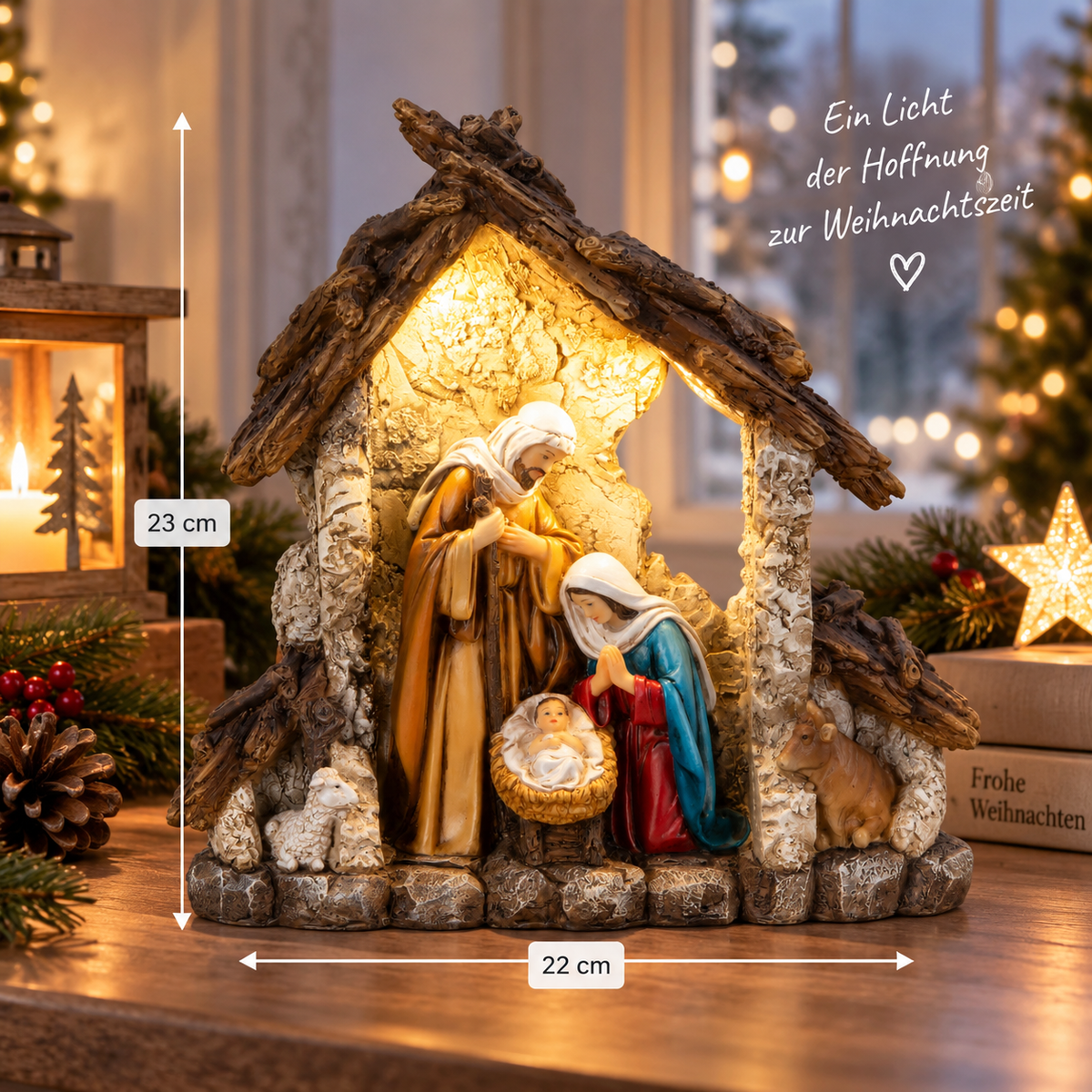 Weihnachtskrippe Gloria mit LED Beleuchtung 23cm