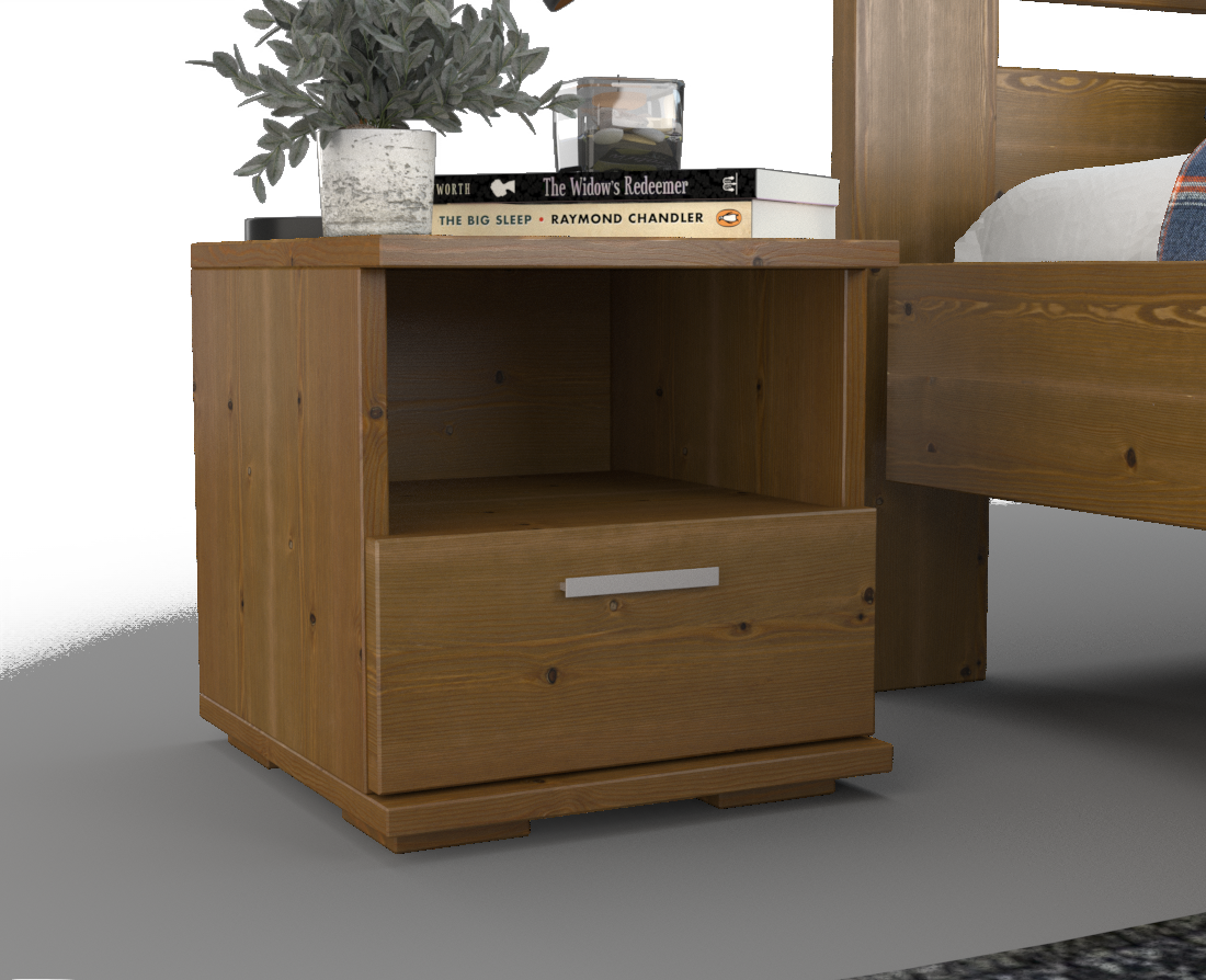 Nobis Kiefer Massivholz Nachttisch Nachtschrank | 1-Schublade und 1 Regal | 100% Bio Kiefer