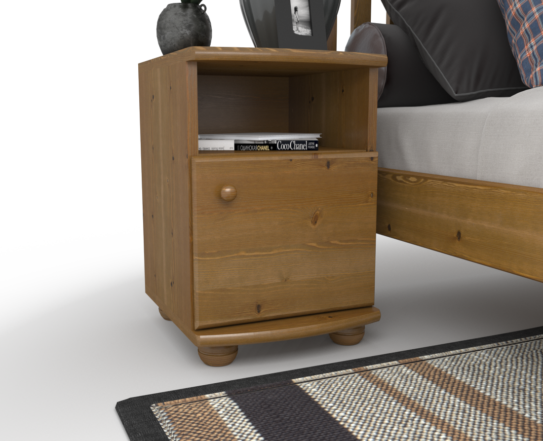 Claudia Kiefer Massivholz Nachttisch Nachtschrank | 1-Regal | 1-Türig | 100% Bio Kiefer