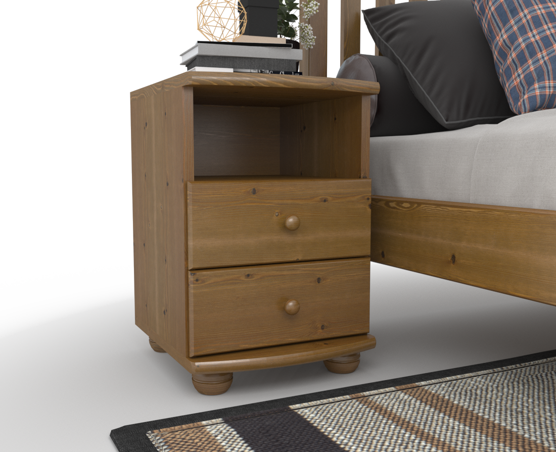 Claudia Kiefer Massivholz Nachttisch Nachtschrank | 2-Schubladen und 1 Regal | 100% Bio Kiefer