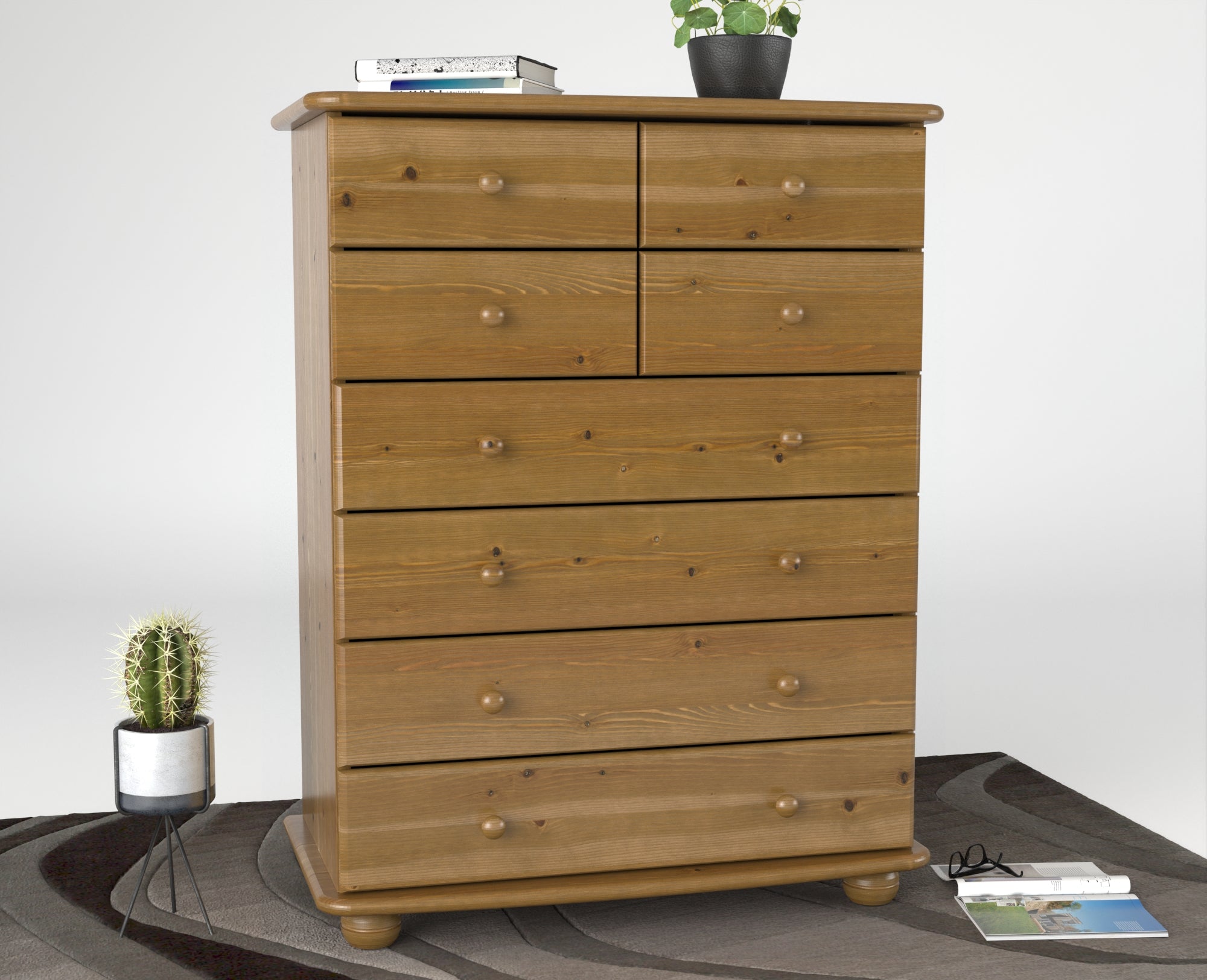 Anika Kiefer Massivholz Kommode  | 8-Schubladen | 100% Bio Kiefer