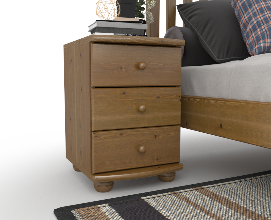Claudia Kiefer Massivholz Nachttisch Nachtschrank | 3-Schubladen | 100% Bio Kiefer